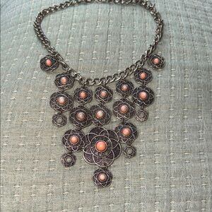 Silver and Peach Floral Necklace